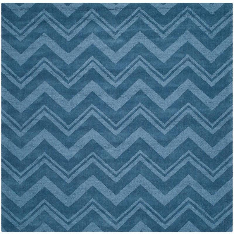 Handmade Blue Wool Chevron Square Area Rug