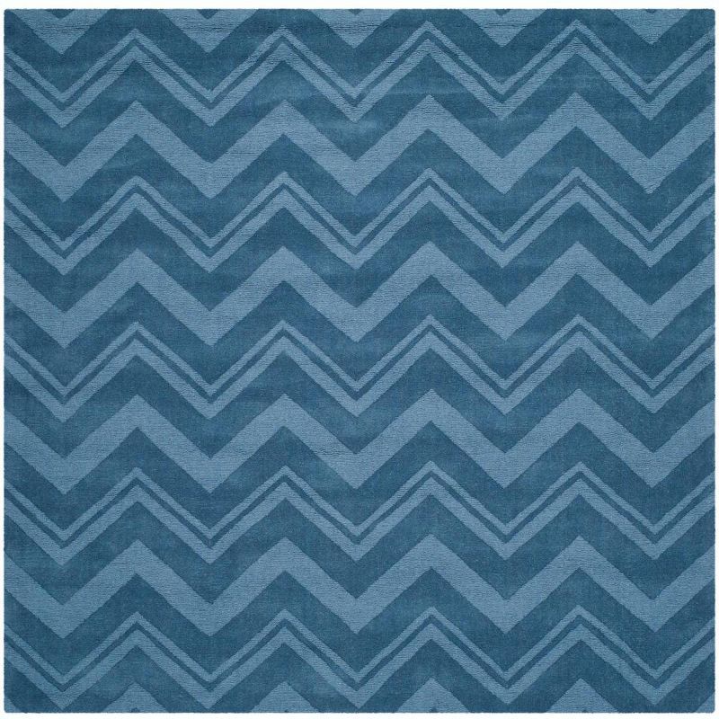 Handmade Blue Wool Chevron Square Area Rug