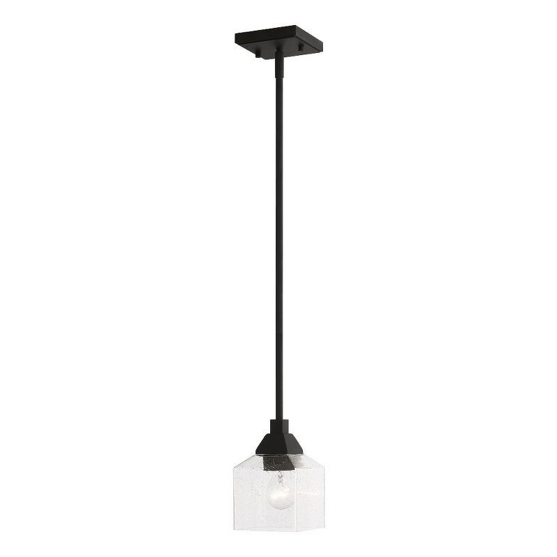 Aragon Black Mini Pendant with Clear Seeded Glass Shade