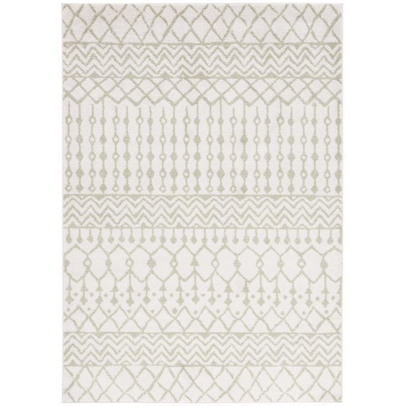 Ivory and Sage Hand-knotted Oriental Rectangular Area Rug