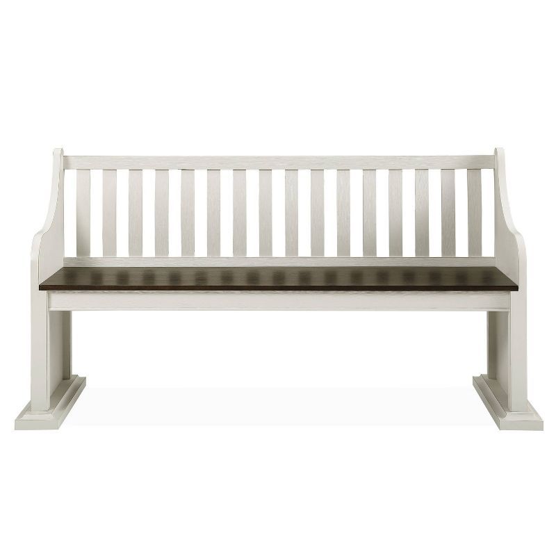 Joanna Two-Tone Dark Oak and Ivory High-Back Farmhouse Bench