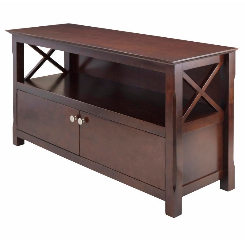 Transitional Cappuccino Brown 44" TV Stand with Cabinet Storage