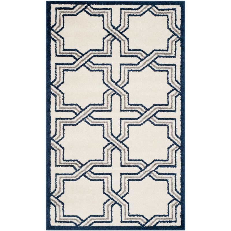 Ivory Navy Geometric 3'x5' Hand-Knotted Cotton Blend Rug