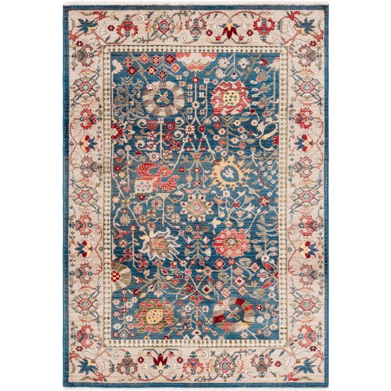 Handmade Floral Blue & Tan Synthetic Rectangular Area Rug