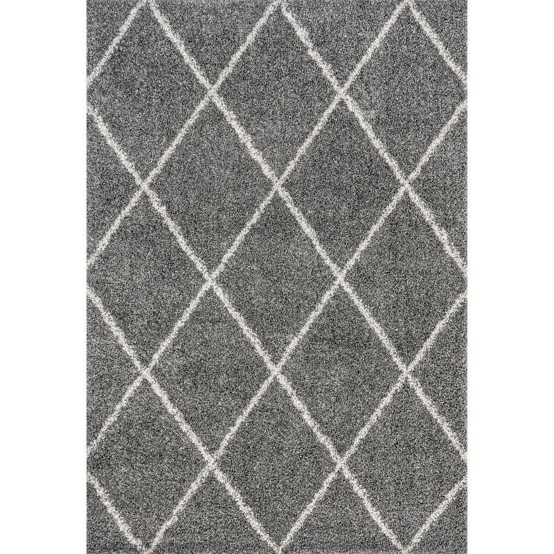 Luxurious Gray Geometric 5' x 7' Shag Area Rug