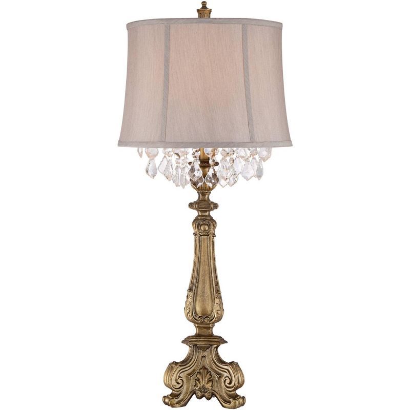 Antique Gold Crystal Beaded Traditional Table Lamp with Drum Shade