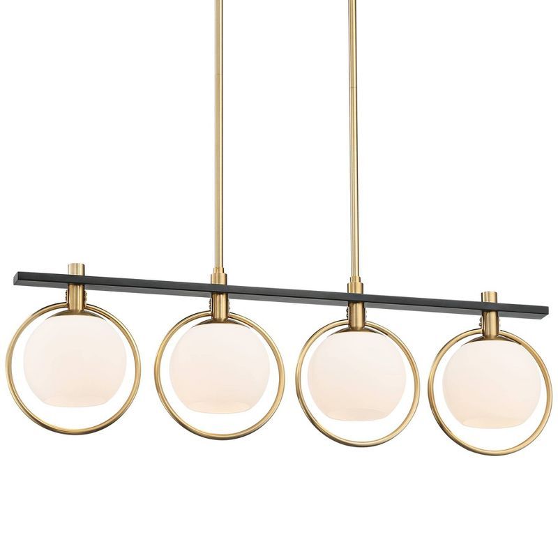 Carlyn 36" Brass and Black Glass LED Island Pendant Light