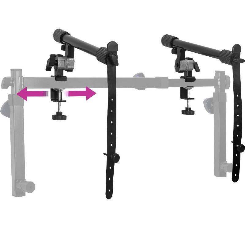 Adjustable Black Steel 2-Tier Keyboard Stand Attachment with Safety Straps