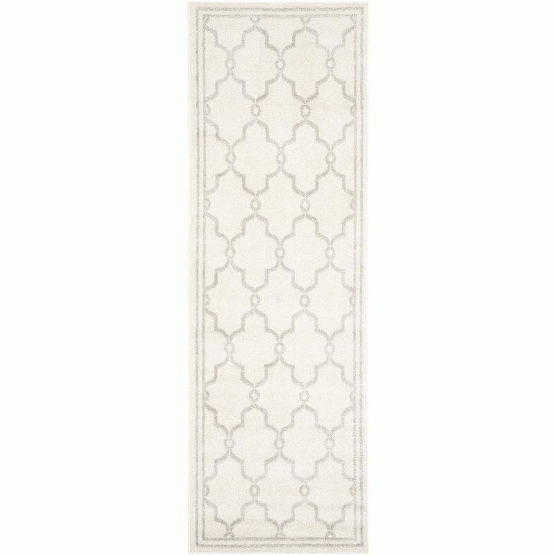 Ivory and Light Grey Outdoor Runner Rug with Trim