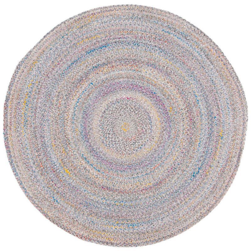 Handwoven Yellow and Grey Round Braided Rug, 5 ft