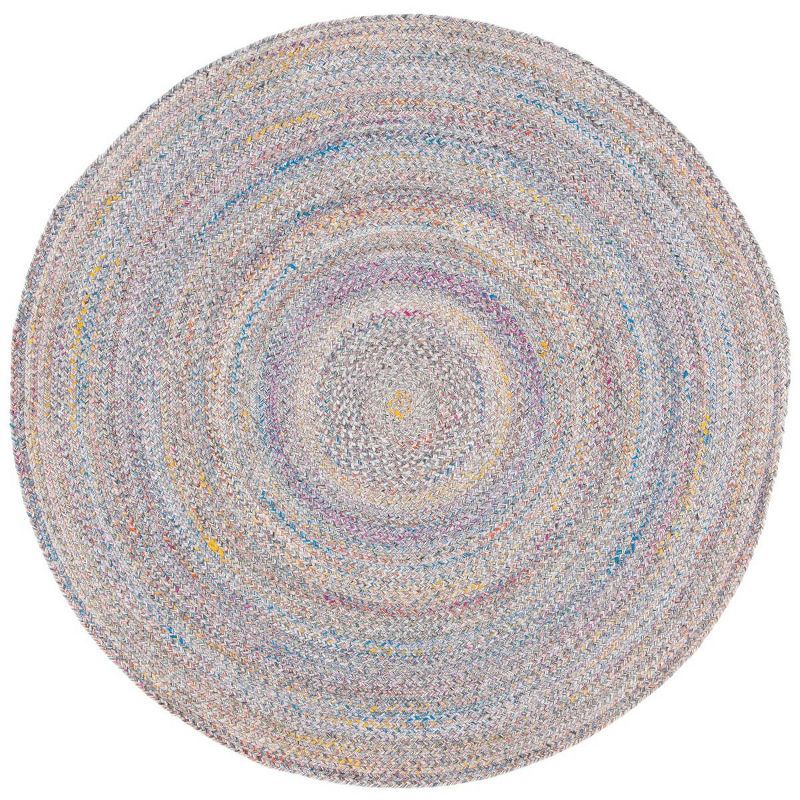 Handwoven Yellow and Grey Round Braided Rug, 5 ft