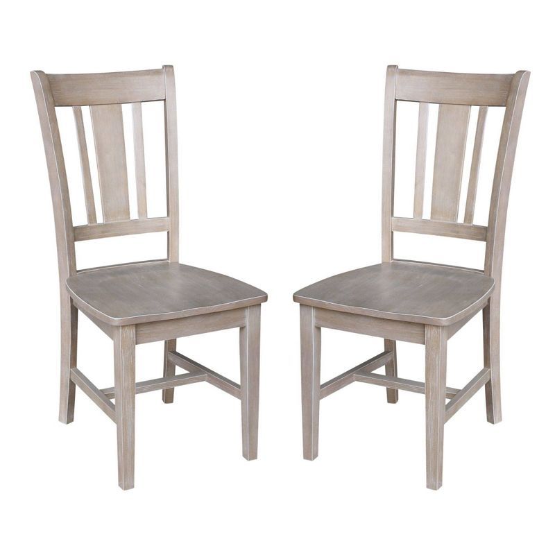 Set of 2 Washed Gray High Back Wood Dining Chairs