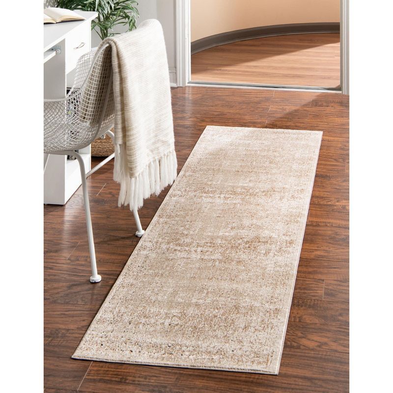 Beige and Light Brown Stain-Resistant Runner Rug