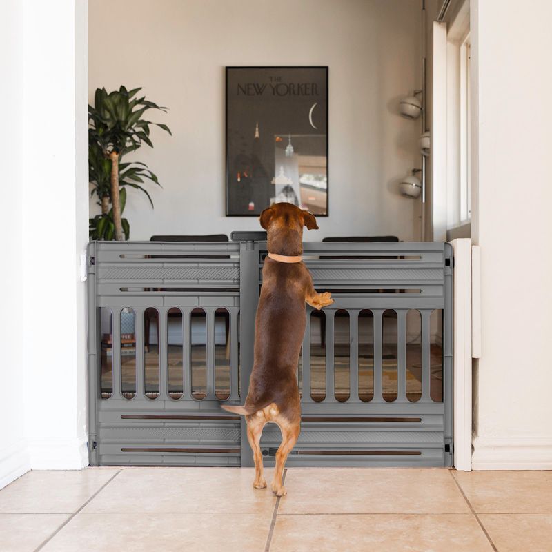 Gray Adjustable Plastic Pet Gate for Doorways, 24-39 Inches