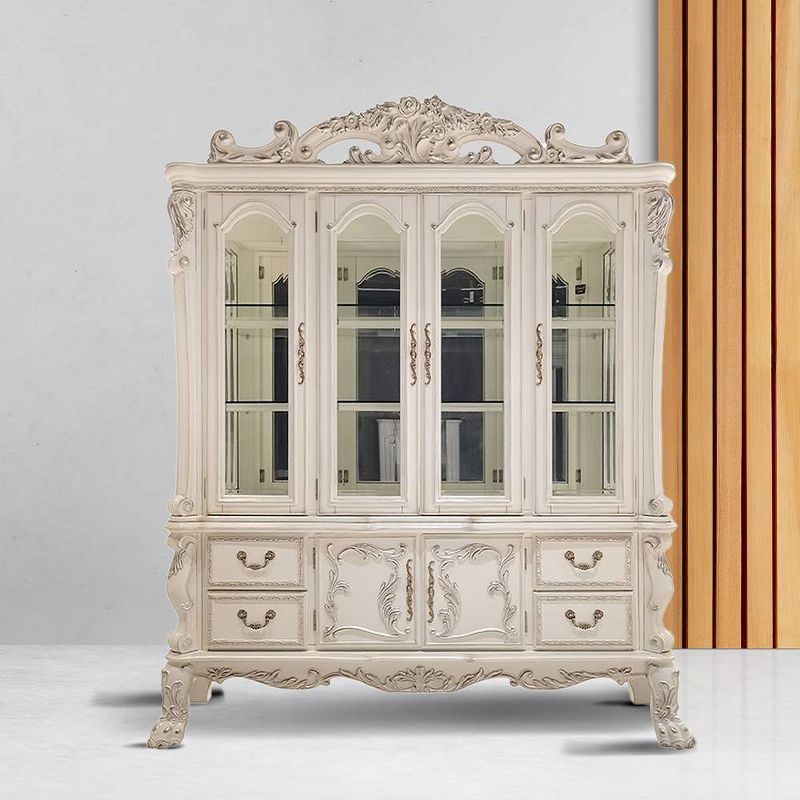 Bone White Lighted China Cabinet with Glass Shelves