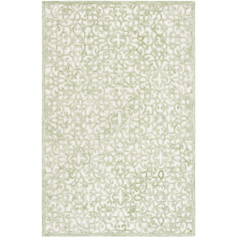 Ivory and Green Hand-Tufted Wool 8' x 10' Area Rug