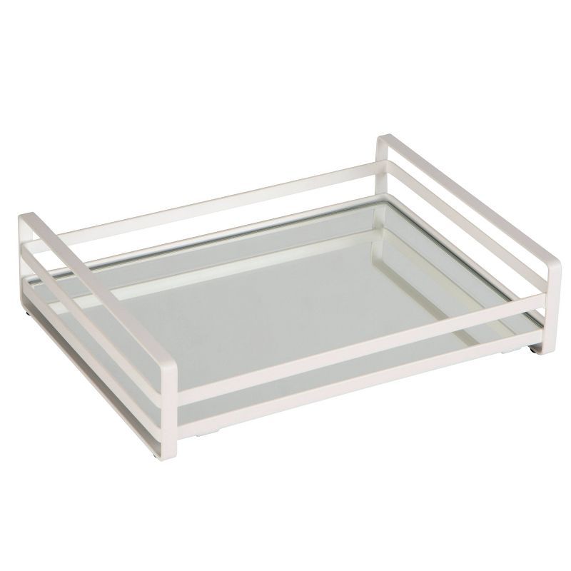 Large Silver Vanity Tray with Mirrored Base and Wired Rails