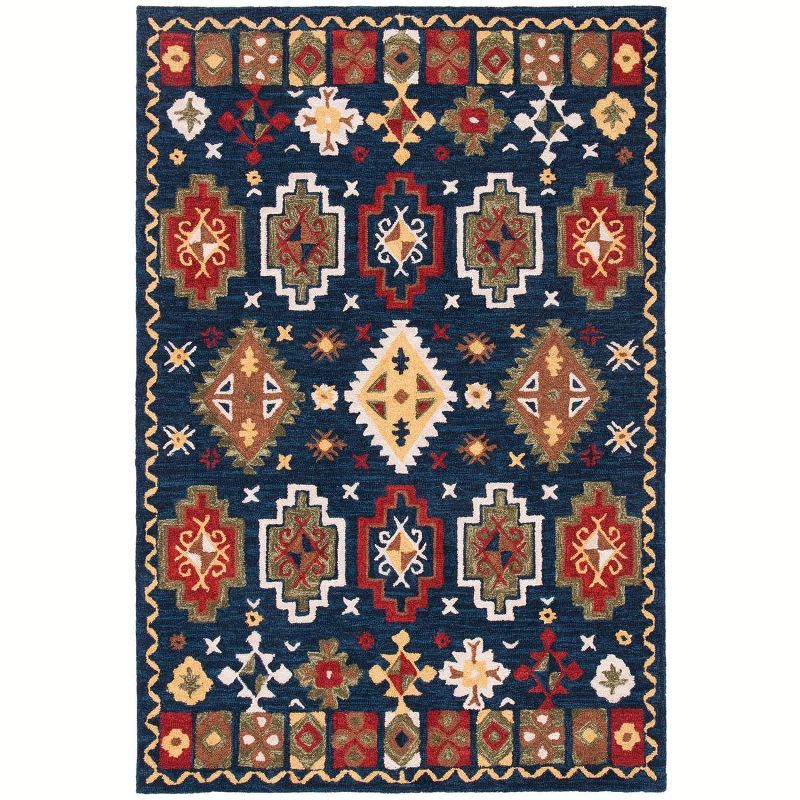 Heritage Red and Navy Hand-Tufted Wool Area Rug