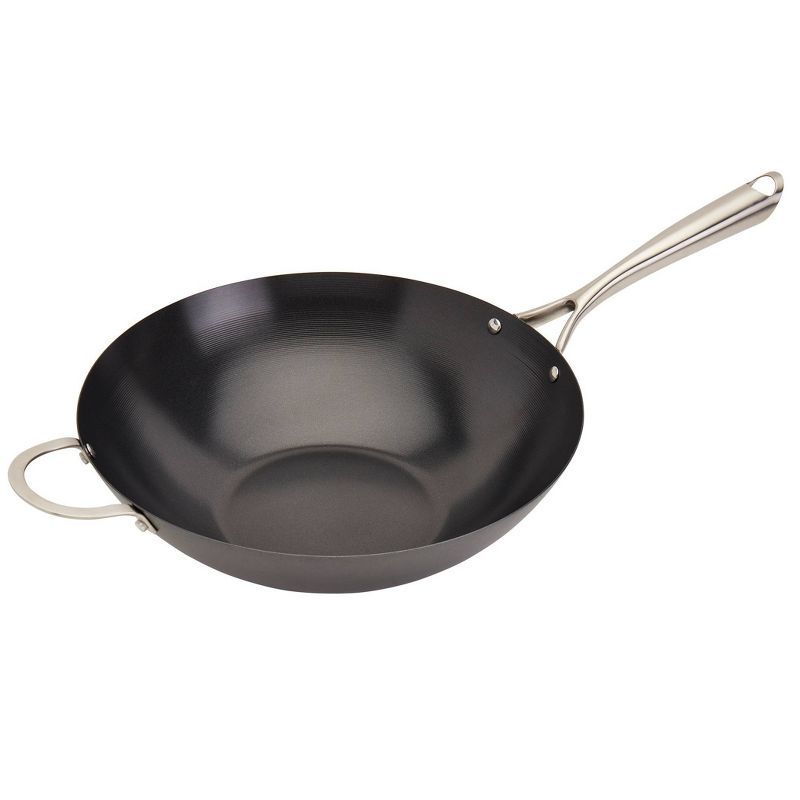 Infuse 14" Black Carbon Steel Nonstick Wok with Stainless Steel Handle