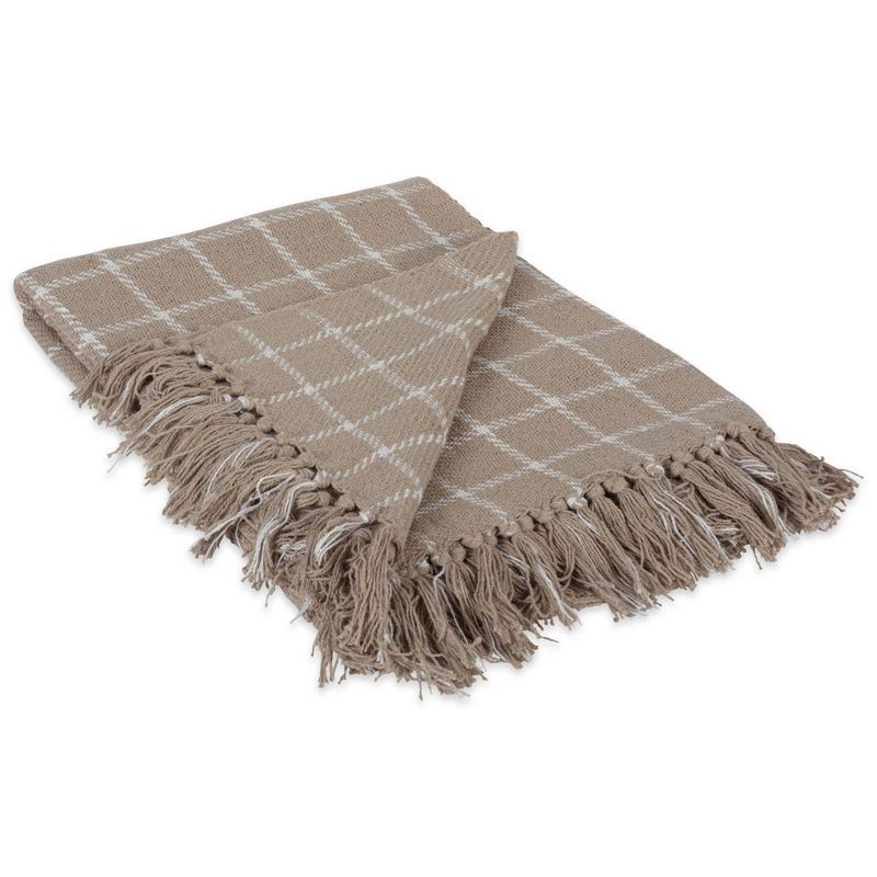 Stone Checked Plaid Cotton Sherpa Throw Blanket