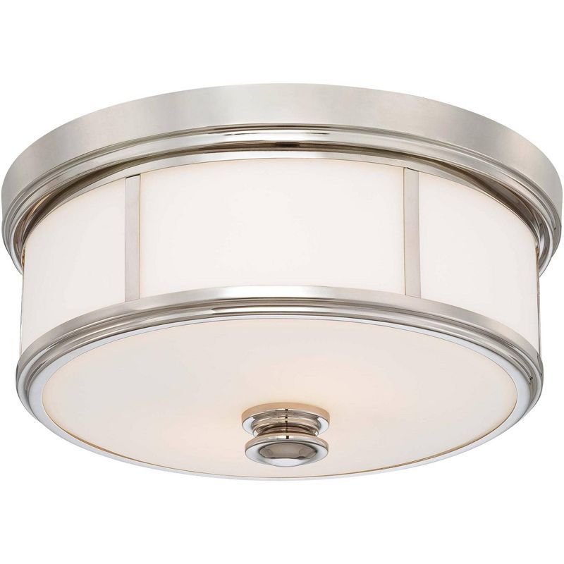 Polished Nickel 2-Light Flush Mount with Etched Opal Glass