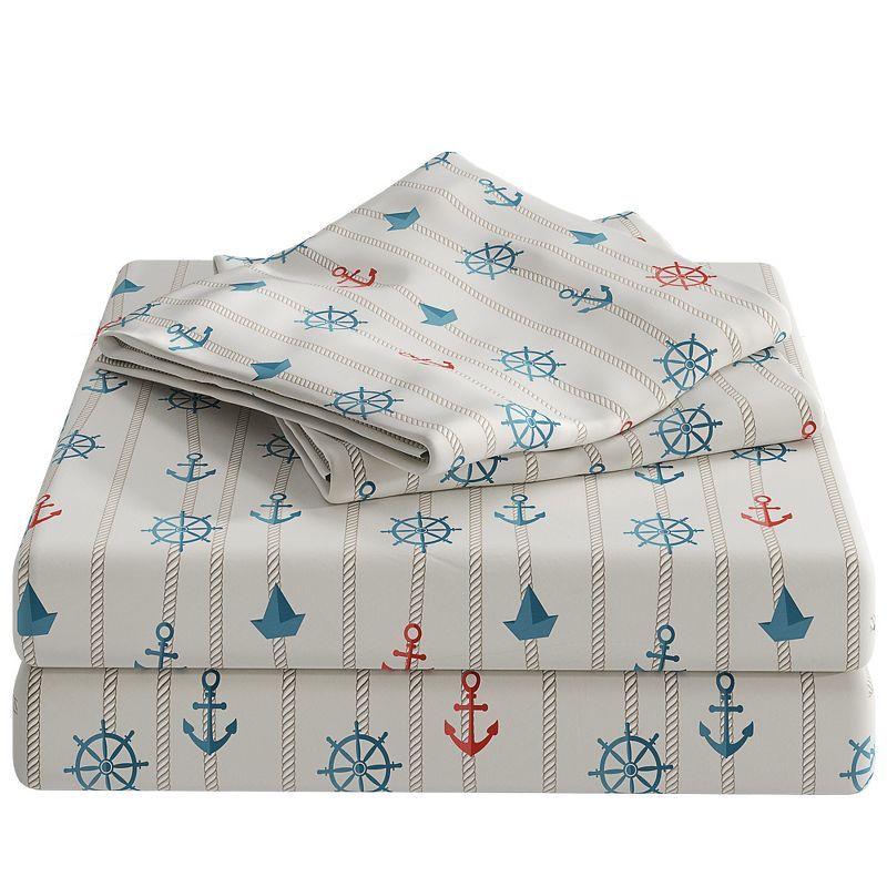 Kids Full Blue and Red Nautical Microfiber Sheet Set