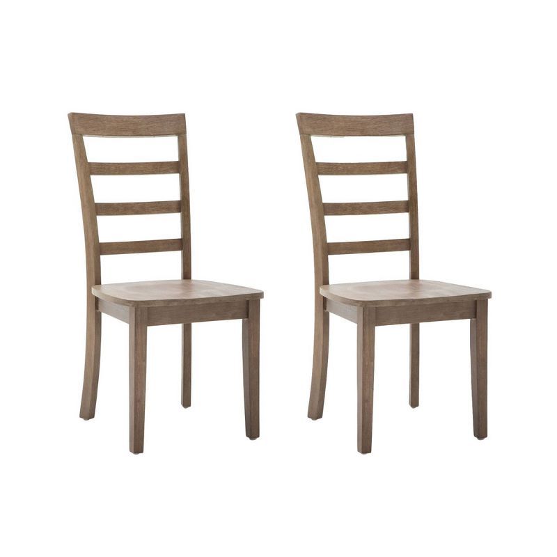 Set of 2 Gray Ladderback Rubberwood Dining Chairs