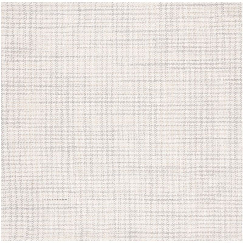 Elegant Gray & Ivory Handwoven Wool Square Rug - 6' x 6'