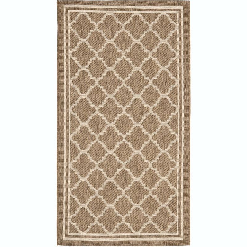 Easy-Care Brown/Bone Synthetic Rectangular Indoor/Outdoor Rug, 4' x 5'7"