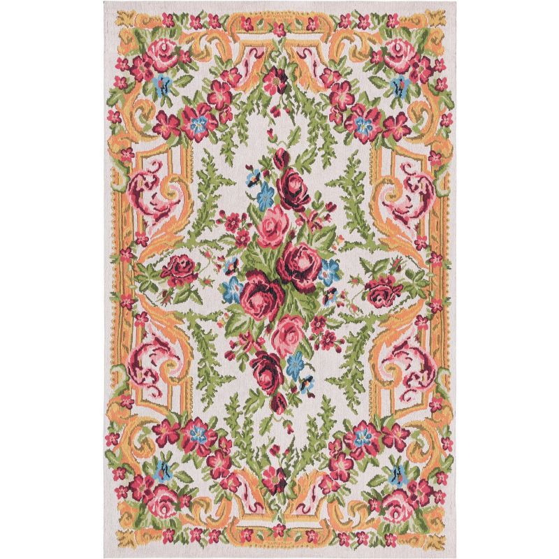 Ivory and Rose Flat Woven Cotton Area Rug, 5' x 8'