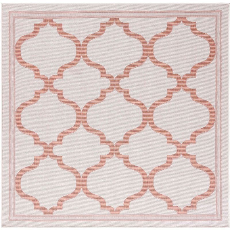 Ivory and Rust Geometric Square Indoor-Outdoor Easy Care Rug - 6'7"