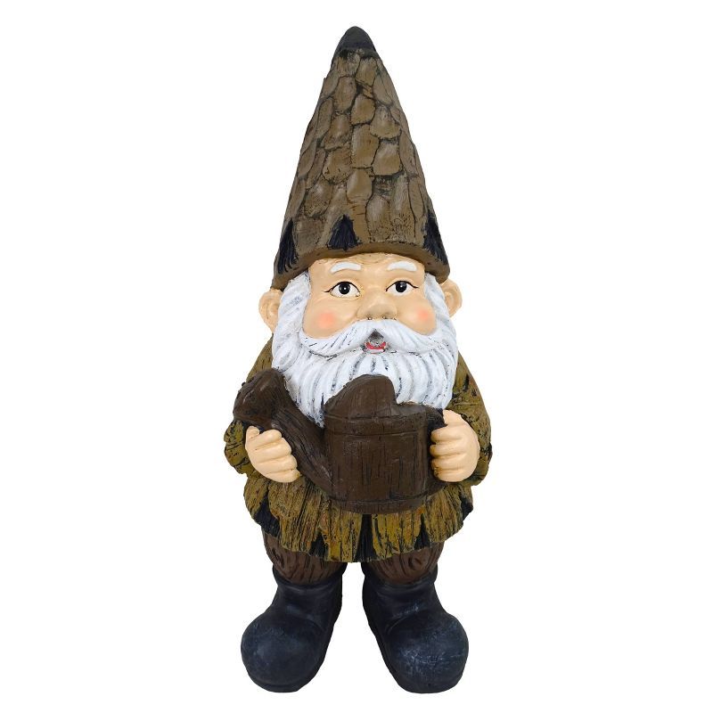 16" Brown Polystone Garden Gnome with Watering Can