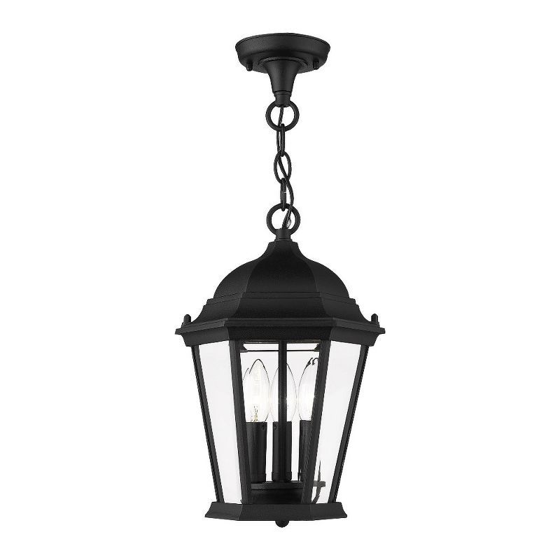 Hamilton Textured Black 3-Light Outdoor Pendant with Clear Beveled Glass