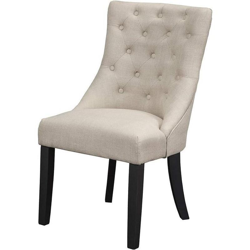 Cream Linen Upholstered Parsons Side Chair with Black Wood Legs