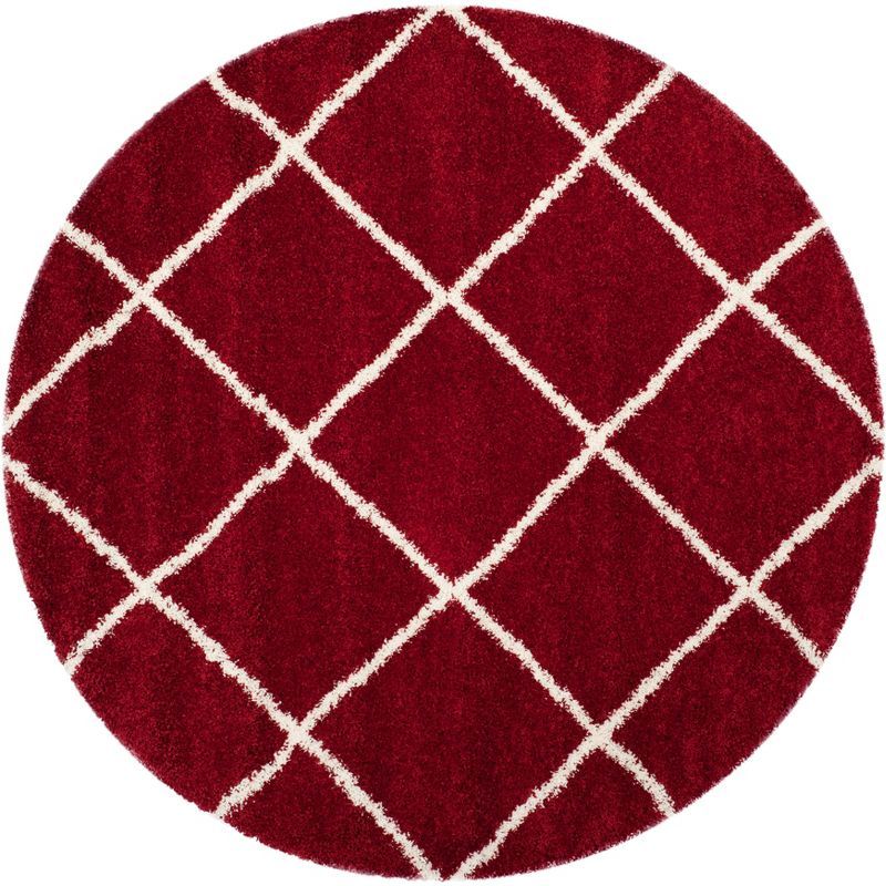 Red and Ivory Round Synthetic Shag Area Rug, 3' Diameter