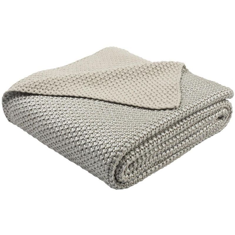 Tickled Gray 60" Cotton Knitted Throw Blanket