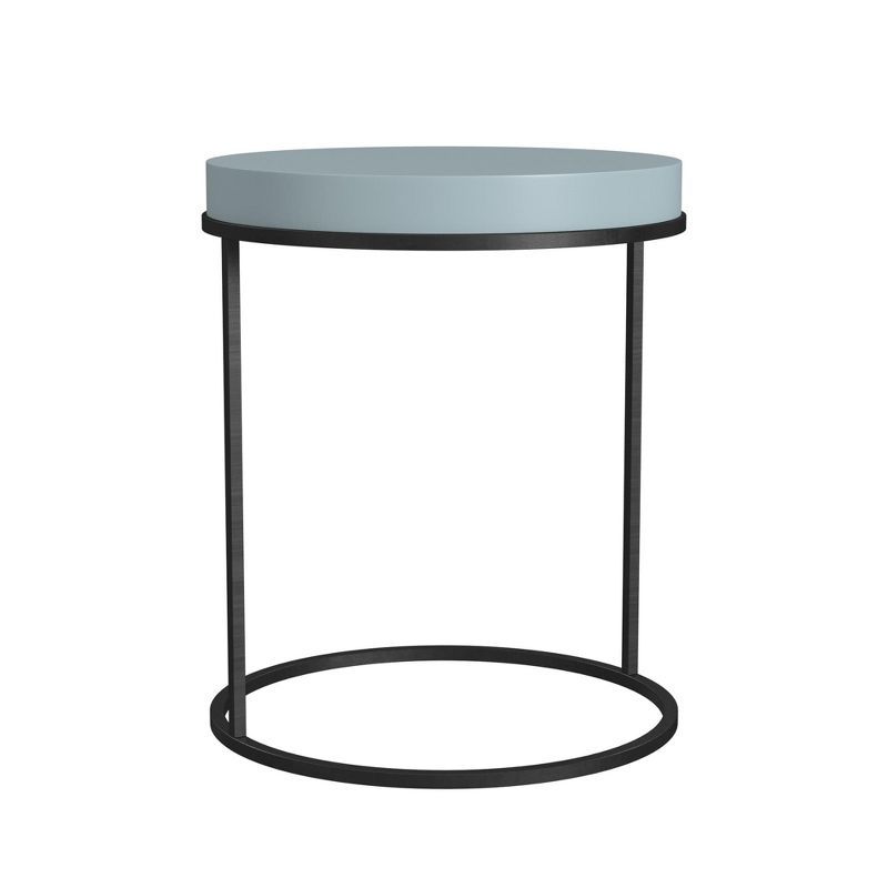 Powder Blue Round Wood and Metal Accent Table