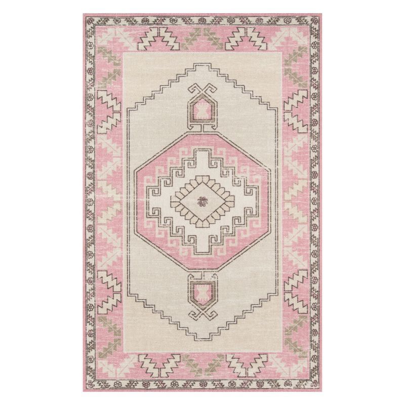 Anatolia Pink and Beige Wool Medallion Area Rug