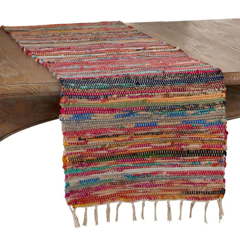 Multi-Colored Chindi Design Cotton Polyester Table Runner