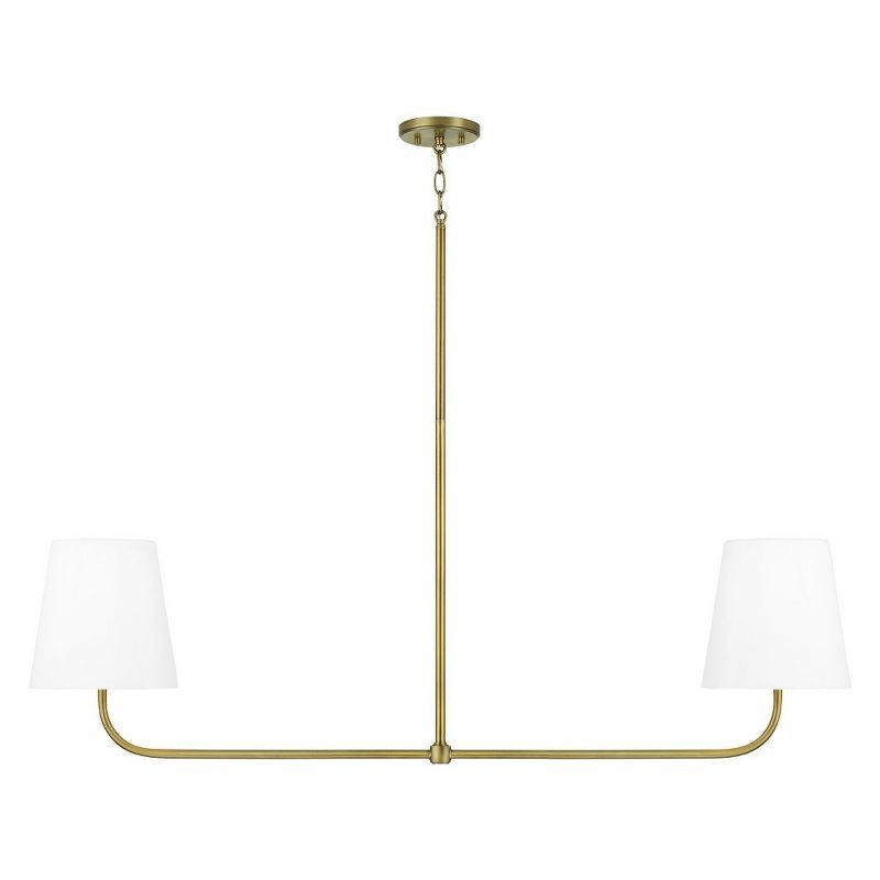 Aged Brass 2-Light Island Pendant with White Fabric Shades