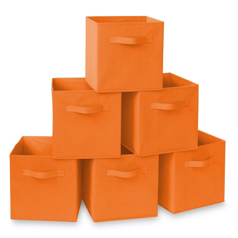 Orange Fabric Collapsible Cube Storage Bins, Set of 6