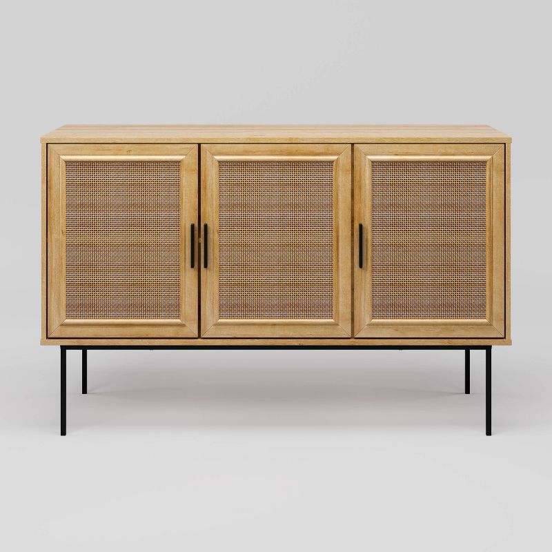 Emmett Light Brown Wood Sideboard Buffet with Cane Doors