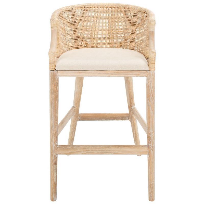 Natural White Washed Wood and Rattan Bar Stool