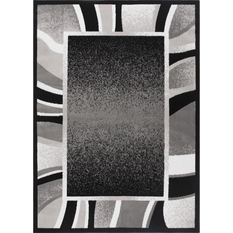 Black and Gray Abstract Border Area Rug, 21" x 35"