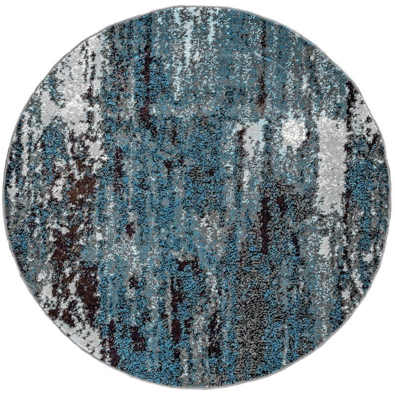 Haydee Blue and Gray Abstract Round Synthetic Area Rug, 5'0"