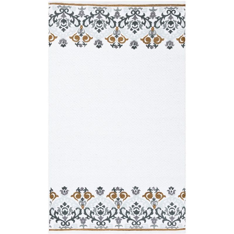 Ivory and Grey Floral Flat Woven Synthetic Area Rug