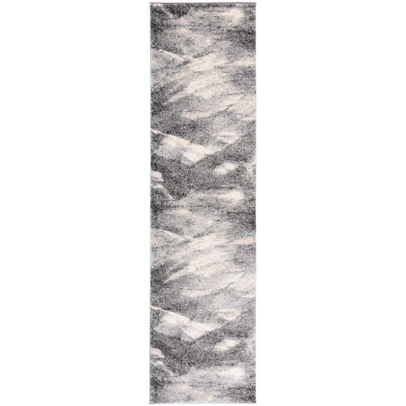 Abstract Grey Ivory Shag 2'3" x 11' Runner Synthetic Rug