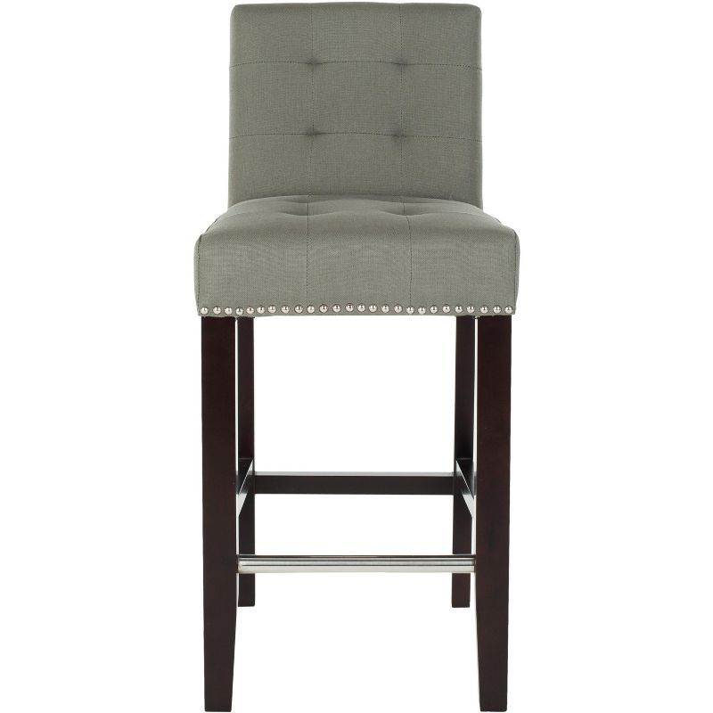 Seamist Transitional Leather and Wood 34" Counter Stool with Silver Nailheads