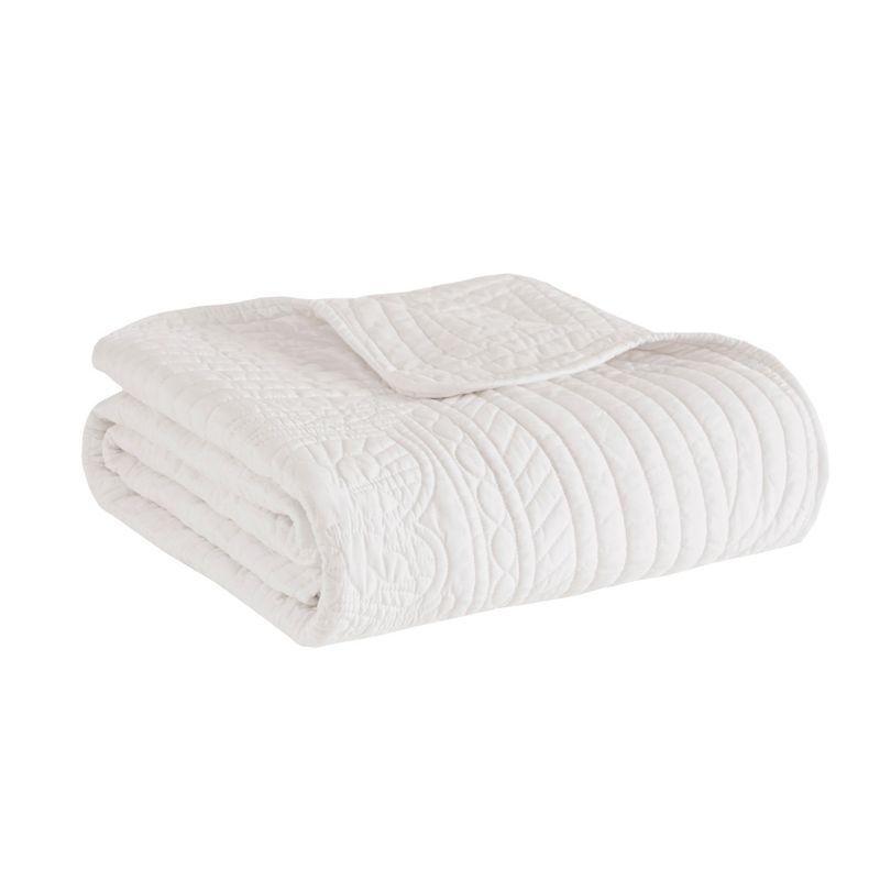 White Oversized Quilted Throw with Scalloped Edges