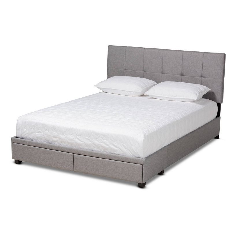 Light Gray King Upholstered Platform Storage Bed with Tufted Headboard